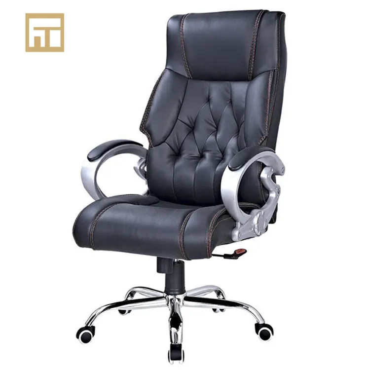 Boss-silla giratoria personalizada, asiento ejecutivo de cuero negro, silla de oficina moderna con ruedas giratorias