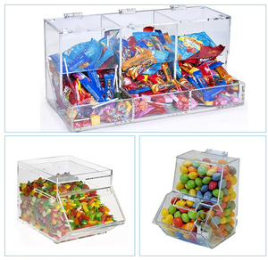 Rõ ràng tùy chỉnh Acrylic kẹo bin phân vùng bán lẻ Donut Cookie bin Acrylic Kẹo hộp Dispenser hiển thị với Scoop chủ - Product Image 3