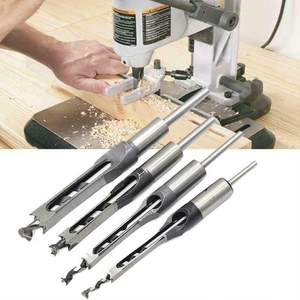 4Pcs Square Hole Auger Drill <strong>Bits</strong> Wood Mortising <strong>Chisel</strong> <strong>Set</strong> Square Hole Drill <strong>Bits</strong> Extended Saw Woodworking Drill Tools