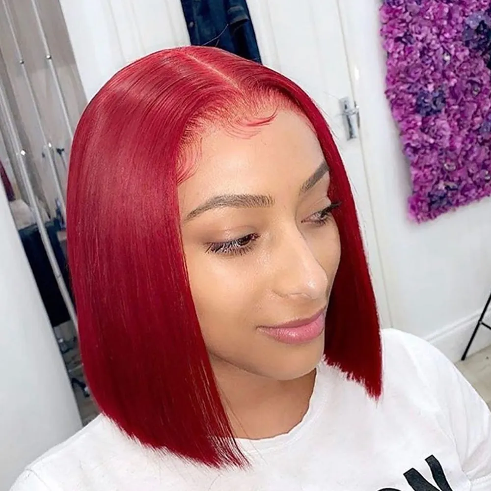 Kbeth rojo rosa pelucas de cabello humano para mujer negro 2021 de moda de encaje Frontal piel transparente cola oculta de pelucas brasileñas corto