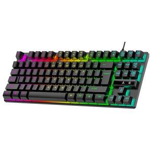 Teclado de membrana con modo retroiluminado RGB al por mayor, teclado TKL con cable negro de 87 teclas y función multimedia - Product Image 1