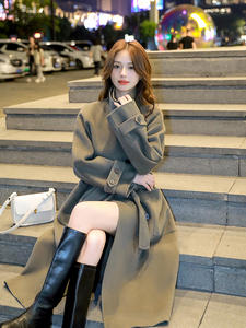 Áo khoác Cashmere hai mặt cho nữ áo khoác len dáng rộng cổ đứng Dài đến đầu gối phong cách Hàn Quốc mùa thu đông - Product Image 4