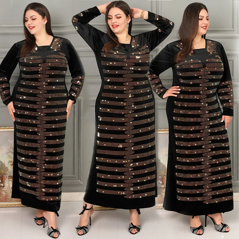 European and American Turkish Kaftan Robe Inlaid rhinestone Sequin fabric Muslim Maxi Dress Abaya