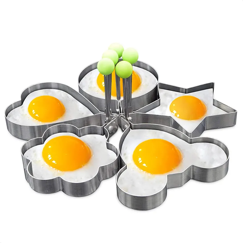 แม่พิมพ์ห่วงไข่ทำจากสเตนเลสสตีล5ชิ้นสำหรับทำไข่ดาวรูปหัวใจอุปกรณ์ในครัว