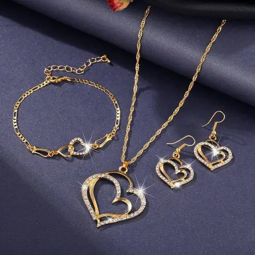 Set di gioielli a forma di cuore placcato oro all'ingrosso della fabbrica Set di orecchini a cuore di pesca Set di accessori per abiti da sposa per la cena di nozze