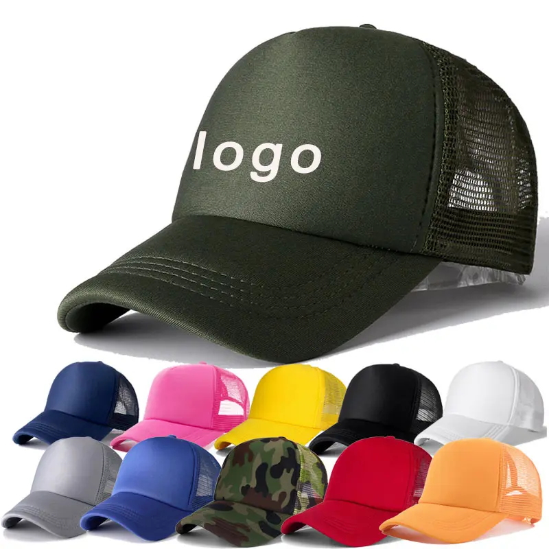 Chapeau de camion de couleur unie, multicolore réglable, logo imprimé personnalisé, casquette en maille de camionneur à 5 panneaux, vente en gros d'usine