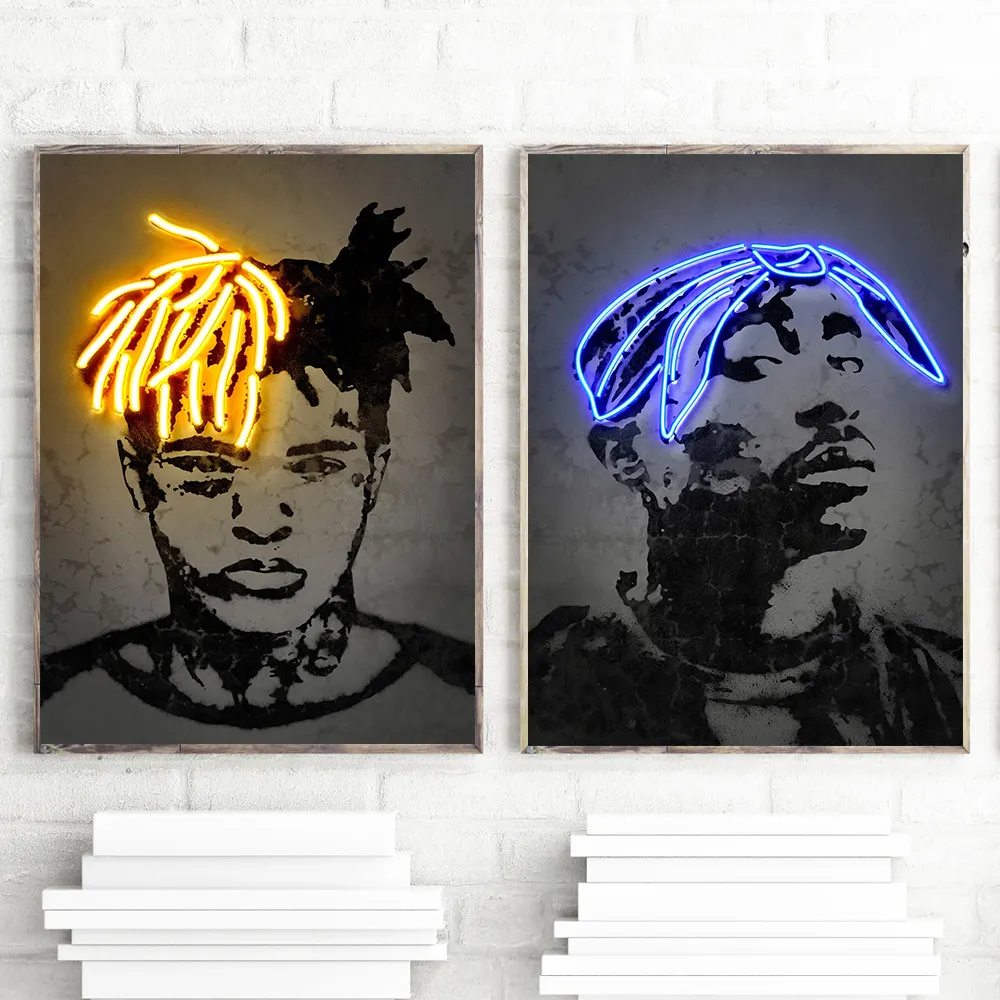 Neon Picture Music Star Rap Hip Hop Rapper Fashion Model Art Painting Canvas Poster Wall Home Decor