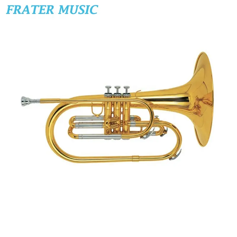 Mellophone de alta calidad con 3 pistones y campana de latón amarillo, tono F/llave, laca dorada, instrumento de marcha (JMM-500)