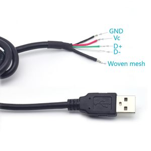 USB Pigtail 5 tel, 1M/3.3FT USB 2.0 erkek 5Pin çıplak kablo Pigtail açık uç uzatma kabloları 5V 2A 5 Pigtail tel bağlayıcı - Product Image 4