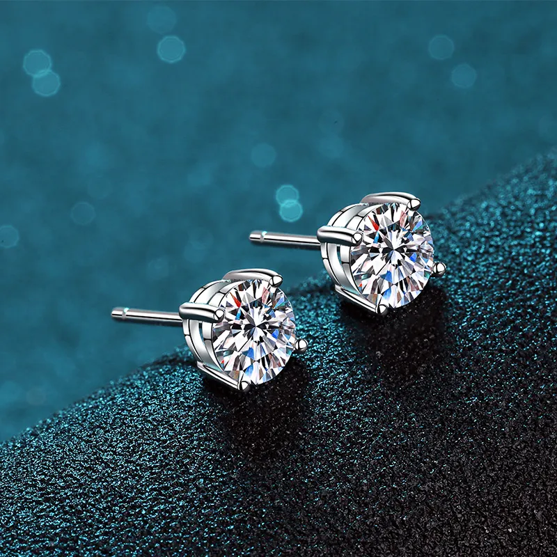 0.6-2ct Friction D Color VVS1 Round Lab Created Diamond Earrings Men 925 Sterling Silver Moissanite Stud Earrings for Women
