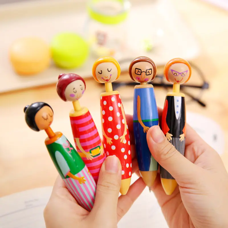 Peru hot sale pictures of stationery gift items funny cute doll ballpoint pens wholesale children cheap ball pen manufacturing