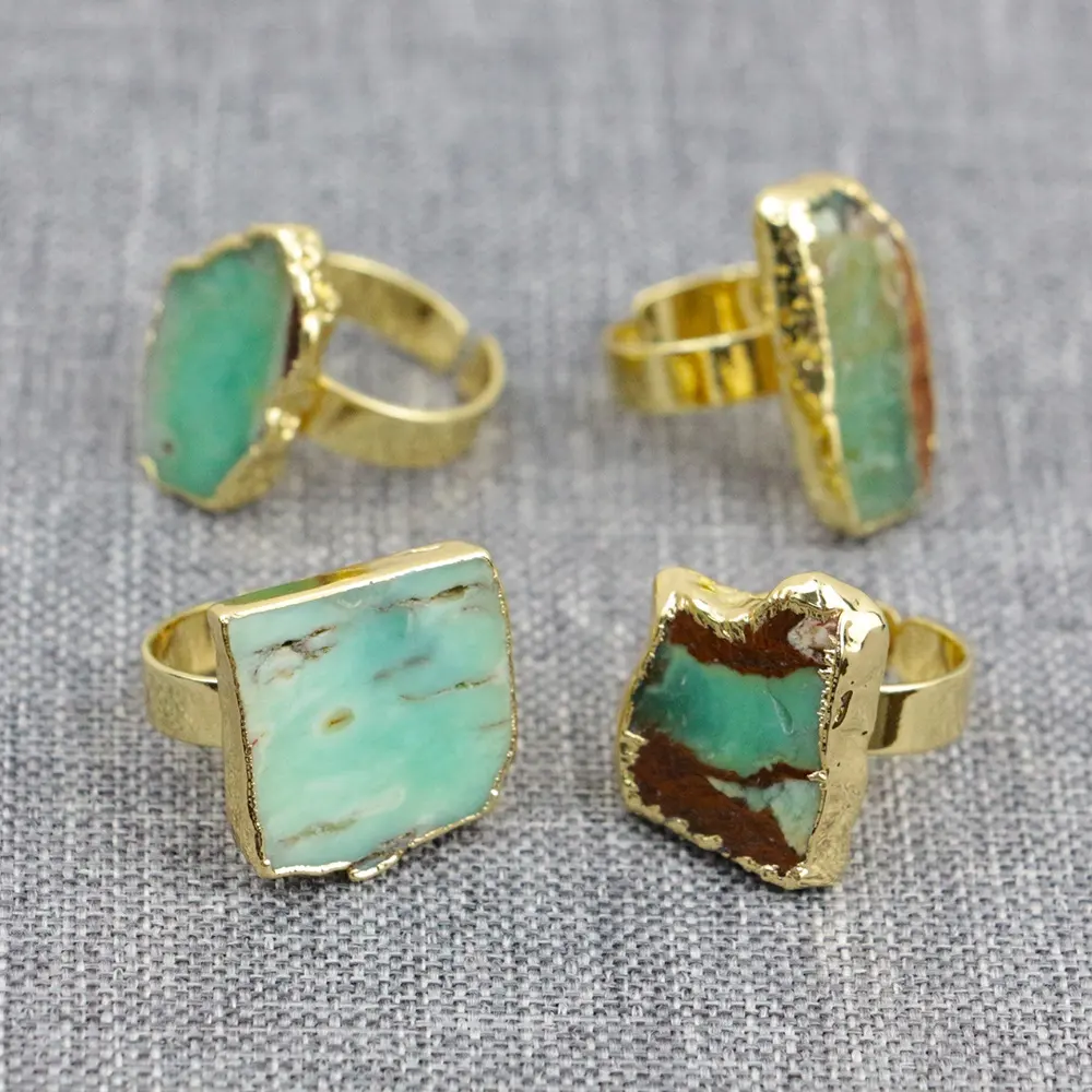 Anéis de jade australianos naturais, venda quente, anéis de jade dourados com formas irregulares, tamanho ajustável, LS-D1368