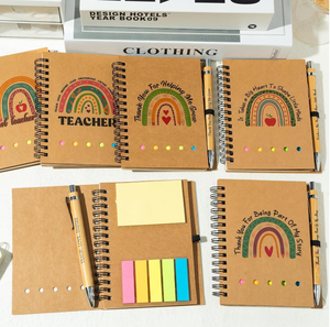 Bloc de notas con logotipo personalizado, cuaderno A6 de papel Kraft, notas adhesivas con bolígrafo y notas adhesivas