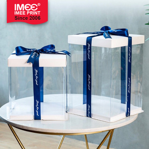 IMEE özel ücretsiz LOGO kişiselleştirilmiş uzun şeffaf 4 ''6" 8 "10" 12 "14'' 16''Multi katmanlı kare doğum günü PET plastik pasta kutusu - Product Image 1