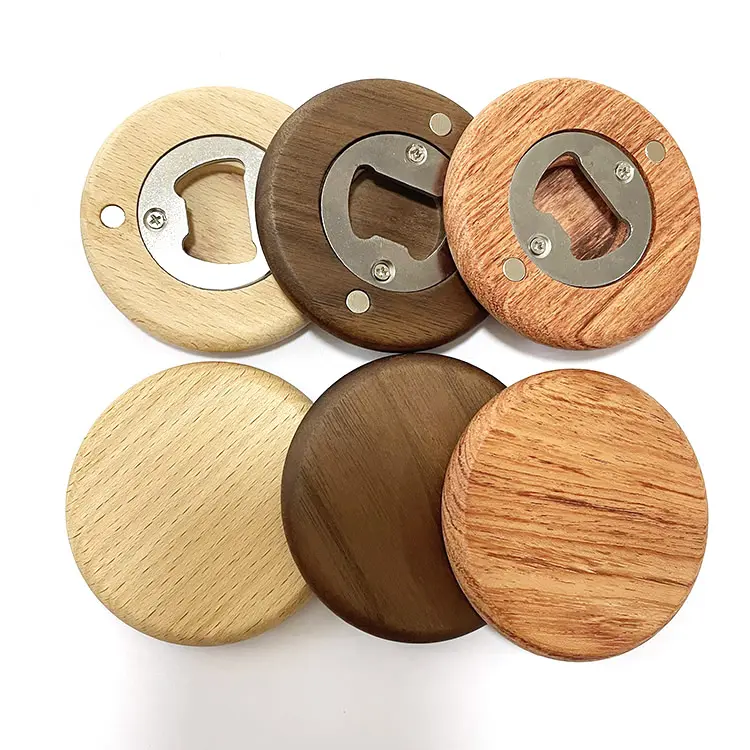 Aangepast Logo Drie Kleuren Magnetische Ronde Houten Flesopener