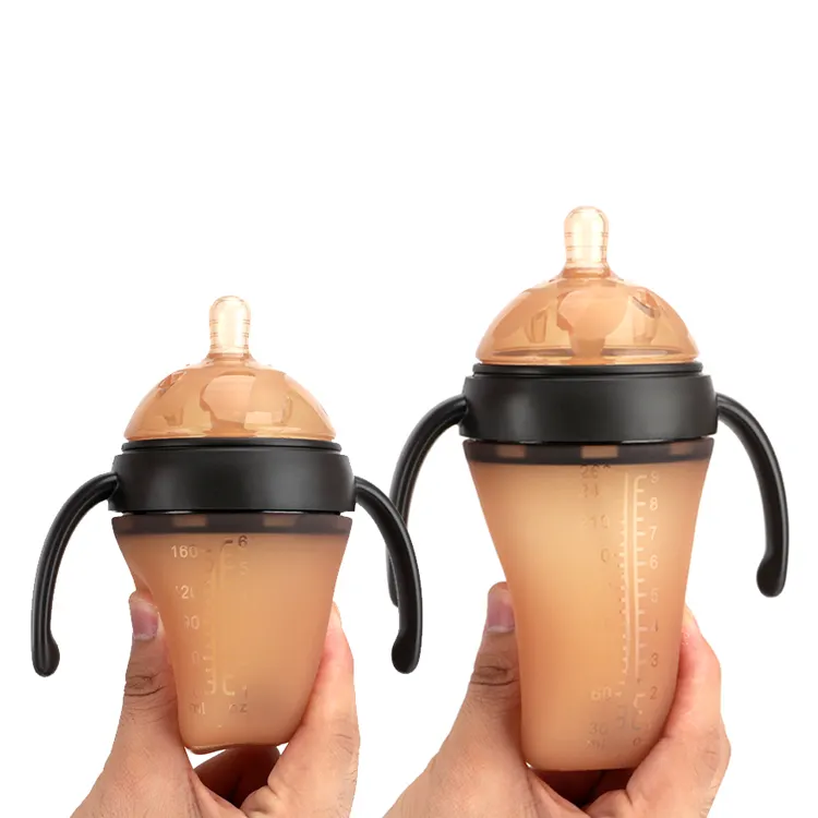 Botella de seguridad personalizada con dibujos animados para niños, manos libres, cuello ancho, alimentación de leche, Silicona