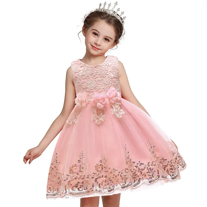 1 2 yaşında bebek kız düğün örgün önlük noel prenses çocuk pullu dantel Tutu elbise çocuklar doğum günü elbise parti