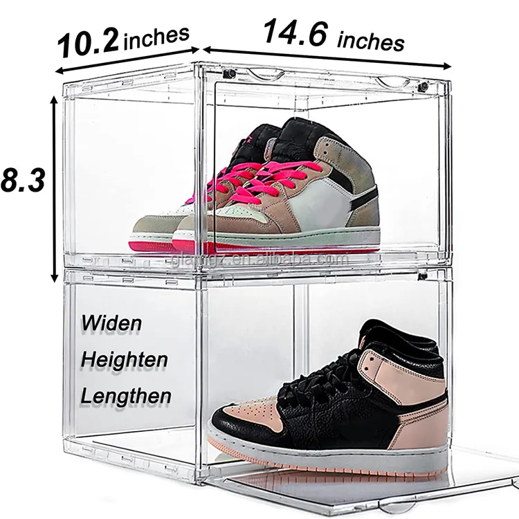 Caixa de acrílico para exibição de fábrica, organizador transparente de acrílico robusto para sapatos, caixa de plástico