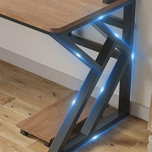 Mesa de ordenador de madera de acero multiusos, escritorio de ordenador de oficina en casa con estantes - Product Image 5
