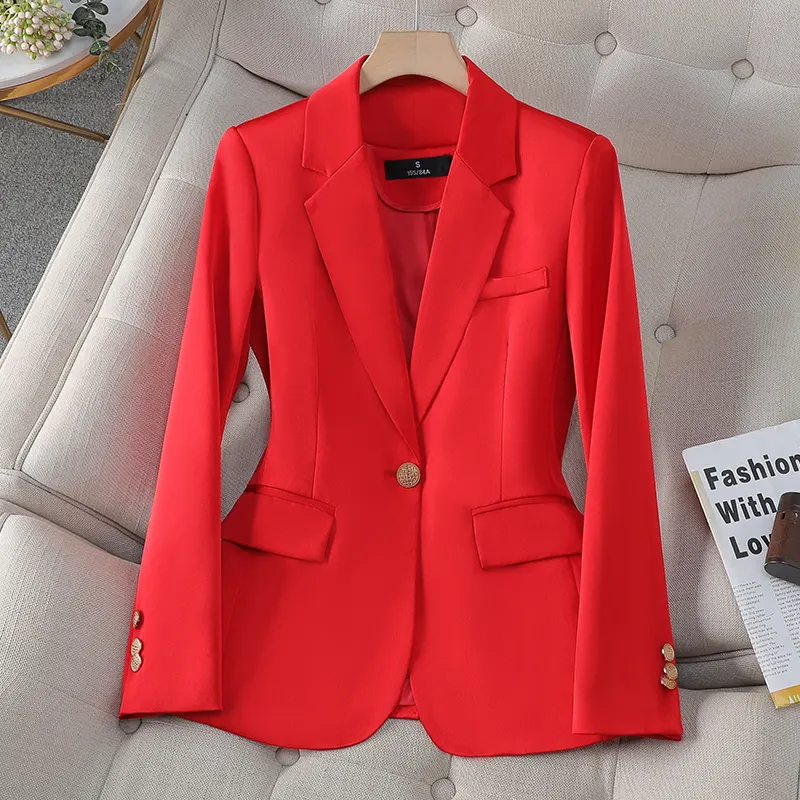 Grossista donna elegante moda giacca Color caramella con tasche Blazer sottile con bottone singolo ufficio donna semplice stile sottile Outwear