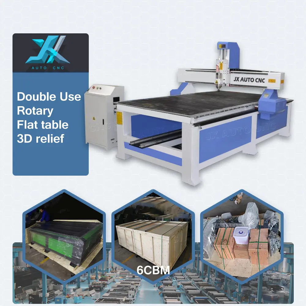 JX doble relieve rotativo madera contrachapada MDF carpintería grabado corte CNC enrutador máquina