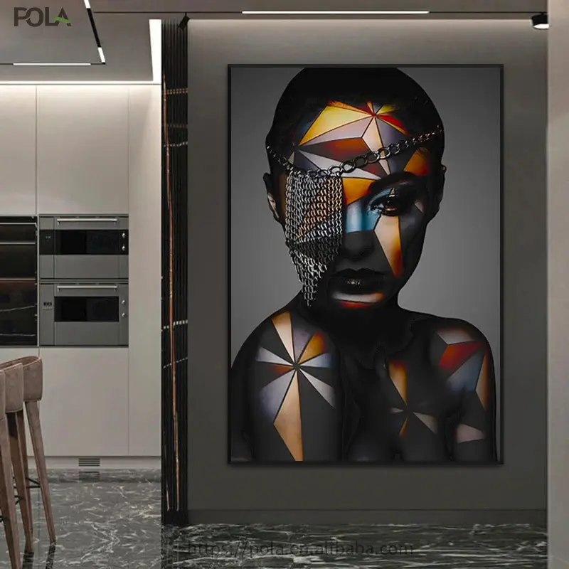 Geometric Makeup African Black Woman Canvas Posters Figure Art Picture HD Print Modern Wall Painting for Living Room Decoration