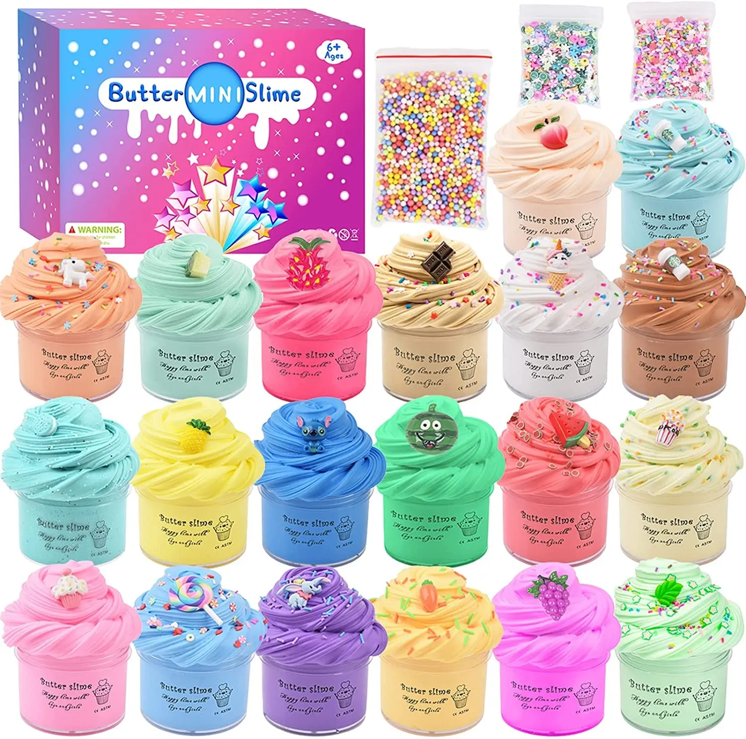 20 Pack Mini Manteiga Slime Kit Não-Adesivo Stretchy DIY Sludge Stress Relief Candy Slime Brinquedos para Crianças Festa