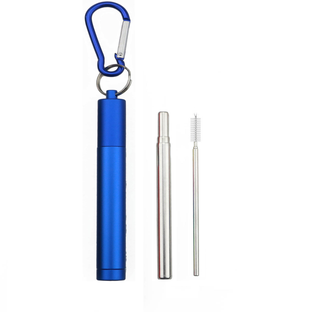 Blue with silver straw