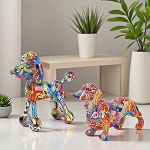 Redeco Đầy Màu Sắc Graffiti Gấu Bức Tượng Pop Nghệ Thuật Bóng Con Chó Đồ Trang Trí Dachshund Tác Phẩm Điêu Khắc Nhựa Động Vật Bức Tượng Nhỏ Cho Hiện Đại Nhà - Product Image 5