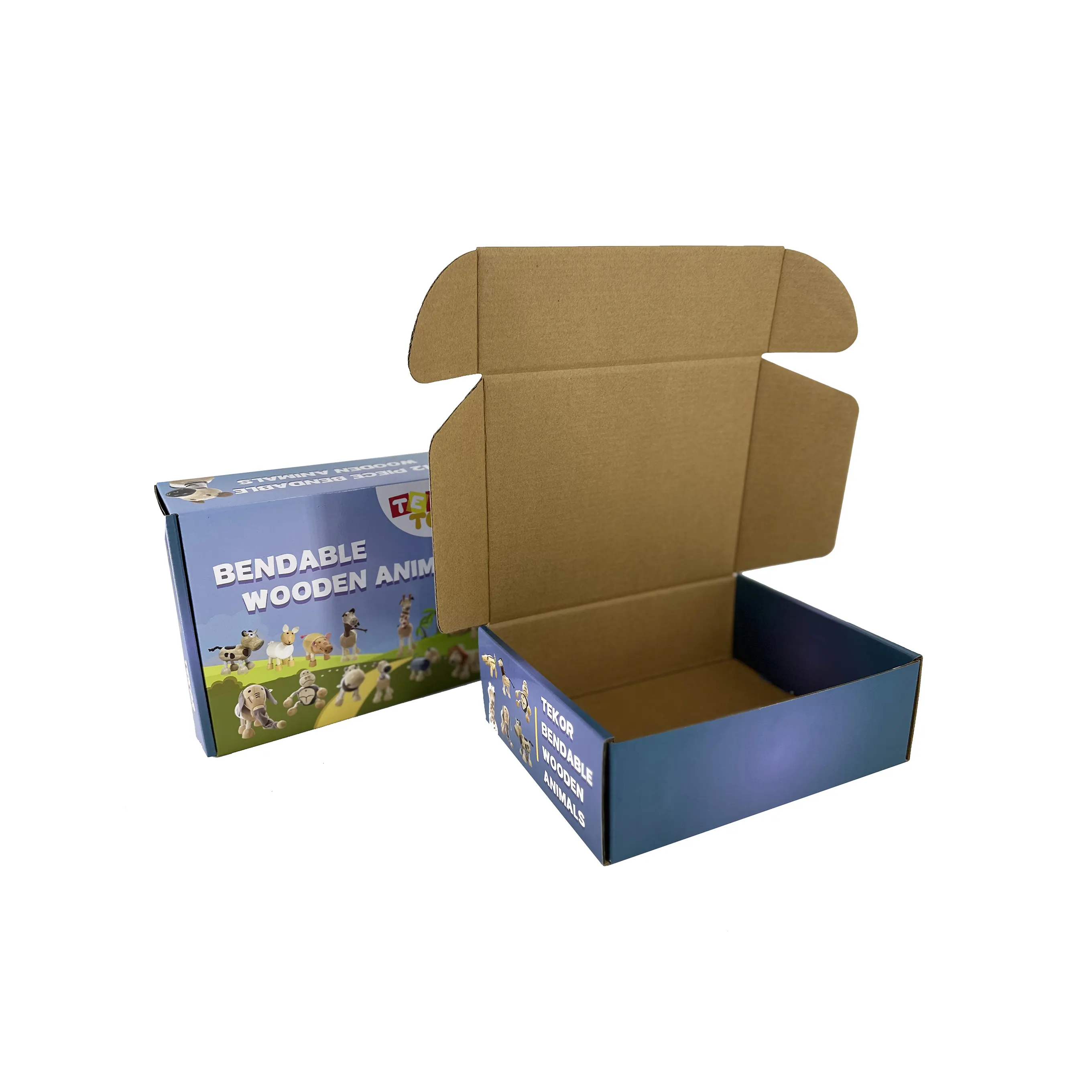 Kotak pengiriman keras cetak Logo ukuran kustom C11 kemasan mainan blok bangunan kotak surat biru kotak bergelombang