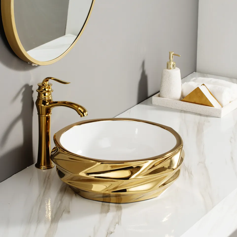 Fregaderos de baño de lujo Best Wash Lavabo de mano Baño Moderno forma especial Lavabo dorado