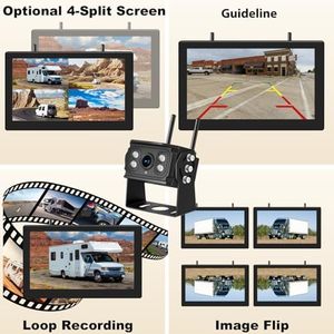 Sistema de cámara de respaldo inalámbrico para RV Trailer Truck Tractor 10 ''Pantalla completamente táctil 2 HD 1080P IP69 Cámaras impermeables 4 Reverse - Product Image 5