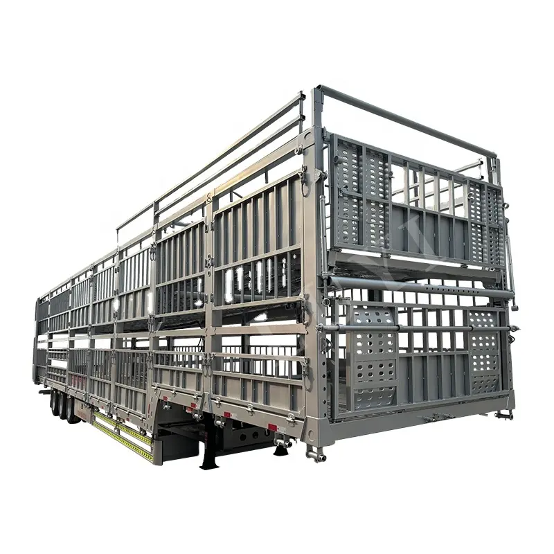 Reboque de caminhão utilitário para transporte de animais, cerca suspensa de mercadorias, semi-reboque para gado de fazenda