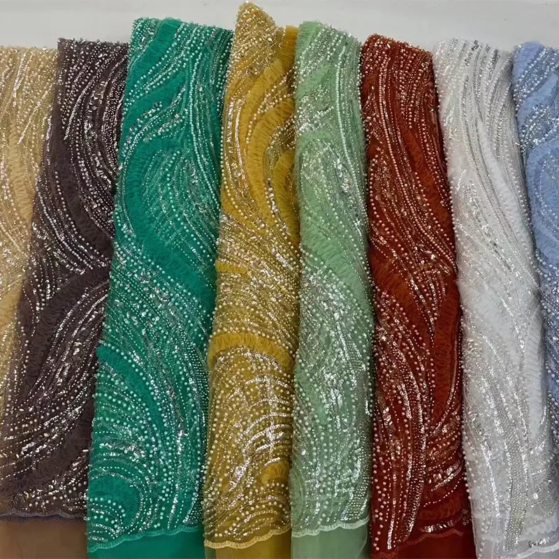 ZJ diamante paillettes perline ricamato pizzo francese cotone di lusso cotone africano da sposa tessuto di pizzo svizzero