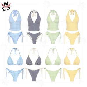 Роскошный комплект из двух предметов микро треугольный Купальник для женщин бикини с высокой талией и завязкой дизайнерский купальник с принтом на заказ - Product Image 1