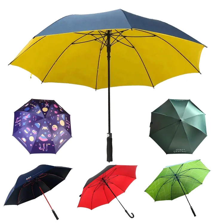 Commercio all'ingrosso fabbrica a prova di vento Logo personalizzato dritto di lusso grande ombrello da Golf per la pioggia automatica doppio strato