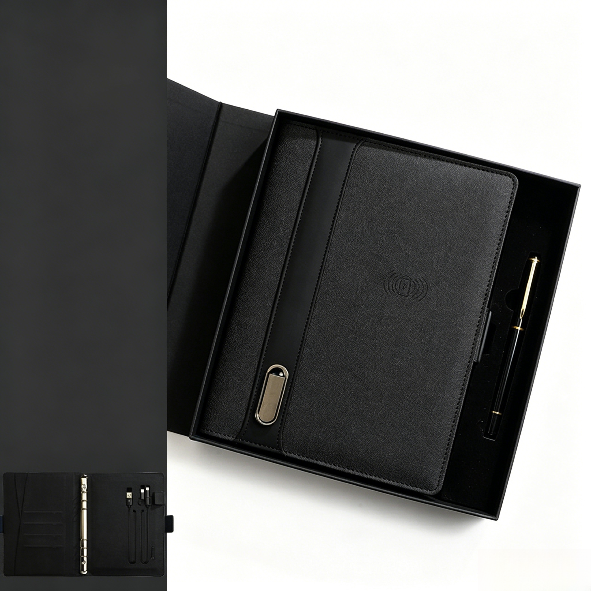 Black power bank notebook with pen