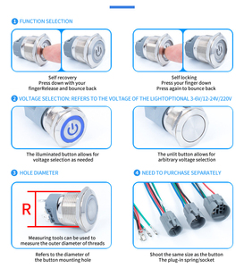 <strong>Switch</strong> 8Mm/<strong>10Mm</strong>/12Mm/16Mm/19Mm/22Mm/25Mm/28Mm/30Mm on OFF Button Metal PushButton With Connector Led Push Button Light - Product Image 3