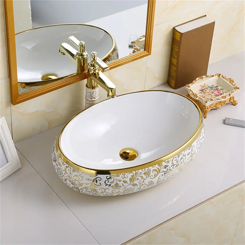 Hands Packing Modern galvanotecnica Gold Table Basin lavabo in ceramica ovale European Hotel Color Gold Wash Art Basin