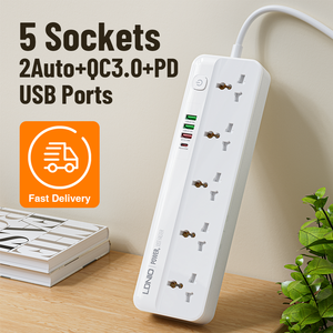 LDNIO SC5415 10 ft Power Strip Surge Protector 5 Outlets 4 <strong>Usb</strong> Port Desktop <strong>Multi</strong> <strong>Functional</strong> 5 Way Universal Smart Power <strong>Socket</strong>