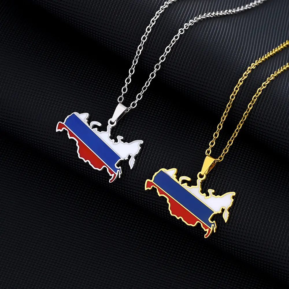 BINSHUO venta al por mayor personalizado joyería de acero inoxidable gota aceite nación Rusia mapa bandera hombres colgante encanto parejas Collar para mujeres