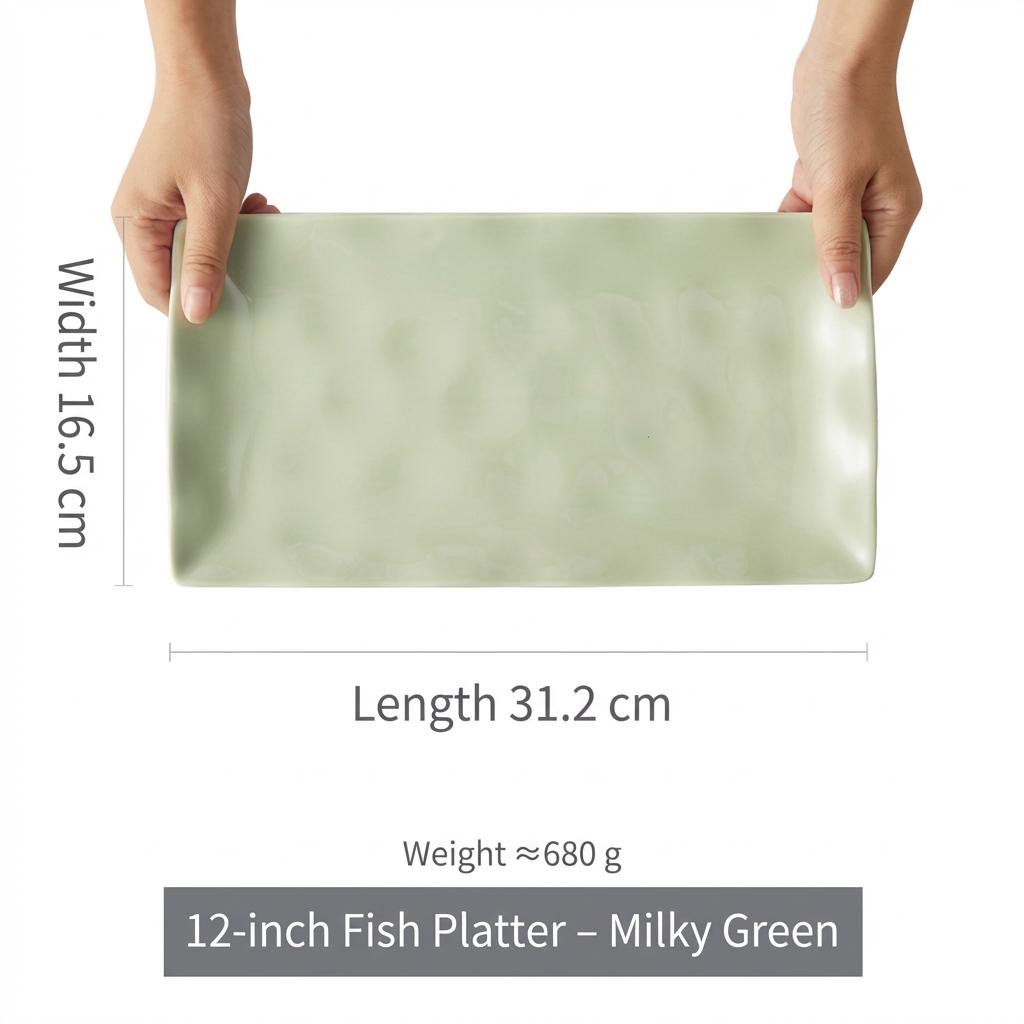 12 inch fish plate-cream green