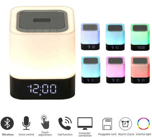 Großhandel dimmbare mehrfarbige wechselnde berührungssensor Nachttischlampe MP3-Player kabellose Nachtlichter Wecker Clock kabellose Lautsprecher