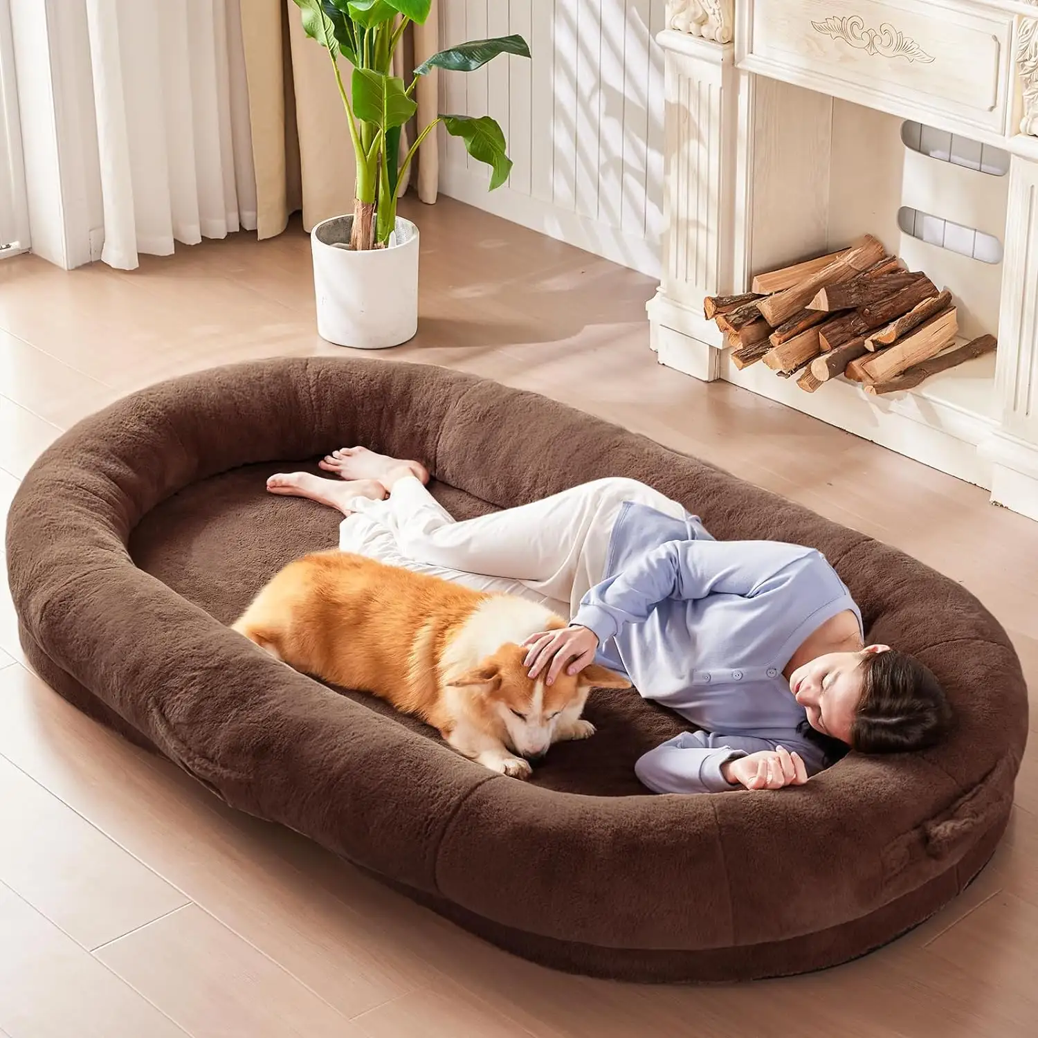 Factory direct sale Human dog bed Human size washable faux fur human dog bed for you and pets human dog beds