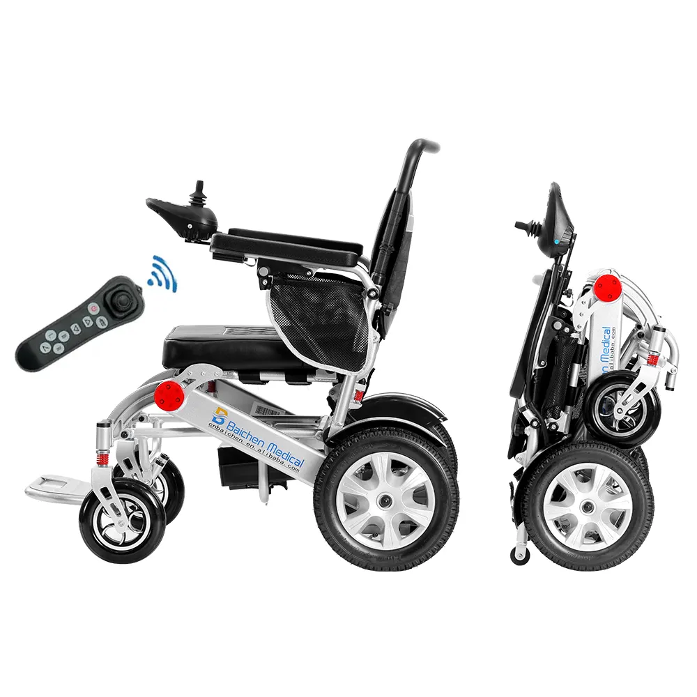 2024 새로운 스타일 경량 뜨거운 판매 알루미늄 경량 전기 자동 접이식 전동 휠체어 장애인 오프로드