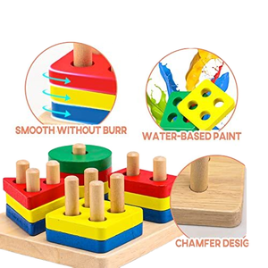 Recursos de aprendizaje Clasificación de formas Reconocimiento de formas de colores Apilamiento Bloques geométricos Fabricantes de China Juguete de madera personalizado - Product Image 3