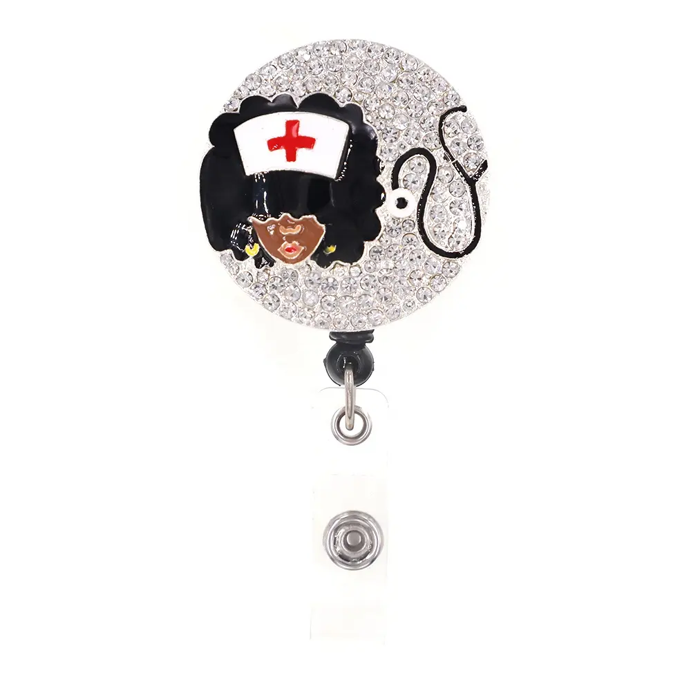 شارة ممرضة سحرية طبية سوداء تحمل سماعة التثبيت بحجر الراين شارة قابلة للطي مستلزمات مكتبية