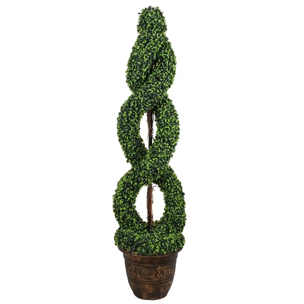 Artificial Spiral Double Ring Boxwood Topiary Tree with Pot