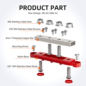Ağır 400A M10 DC bara 4X3/8''Post(M10) 6X #8 vida pozitif ve negatif çifti 304 paslanmaz çelik Terminal bloğu bara - Product Image 3
