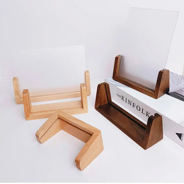 Marco de madera maciza para fotos, base de escritorio en forma de U para tarjeta de conferencia, etiqueta de mesa, calendario, tarjeta de negocios, base de madera
